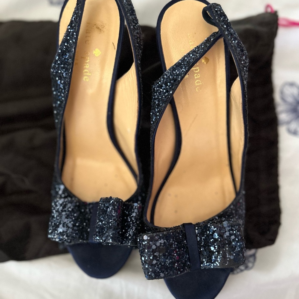 Late Spade. Size 7. Blue sparkly heels.
